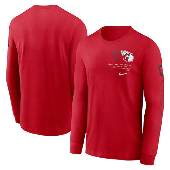 Men's Cleveland Guardians Red Long Sleeve T-Shirt Men's Cleveland Guardians Red Long Sleeve T-Shirt